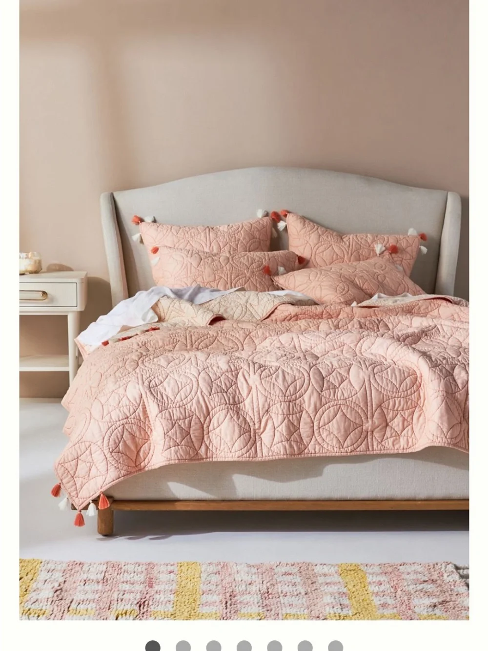 Anthropologie Peach Queen Quilt and Quilted Euro Shams with Tassel Accents
